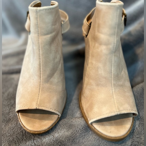 Qupid Beige Peep Toe Bootie with Ankle Strap - Picture 9 of 10